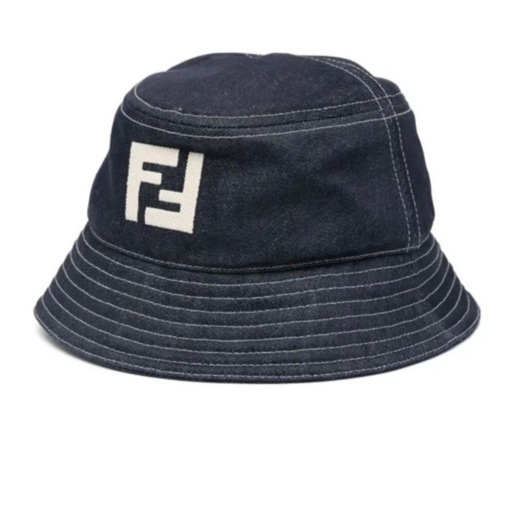 Fendi FF Motif Denim Bucket Hat Denim Blue Size M 59 cm - Picture 1 of 7